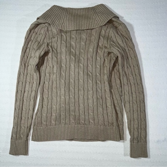 Lauren Ralph Lauren Cream Cable Knit Shawl Collar Buckle Sweater XS Old Money - Picture 5 of 11